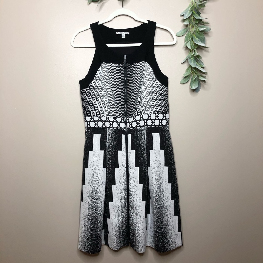 Alberto Makali Sz 6 Black and White Full ZIP Dress